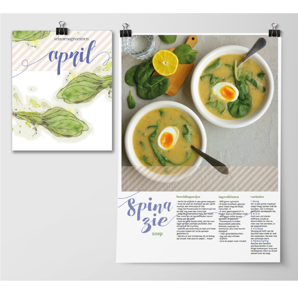 seizoensgroenten kalender april: alle seizoensgroenten in een handig spiekbriefje, plus slimme spinazieweetjes én een soeprecept met spinazie - in vier variaties.