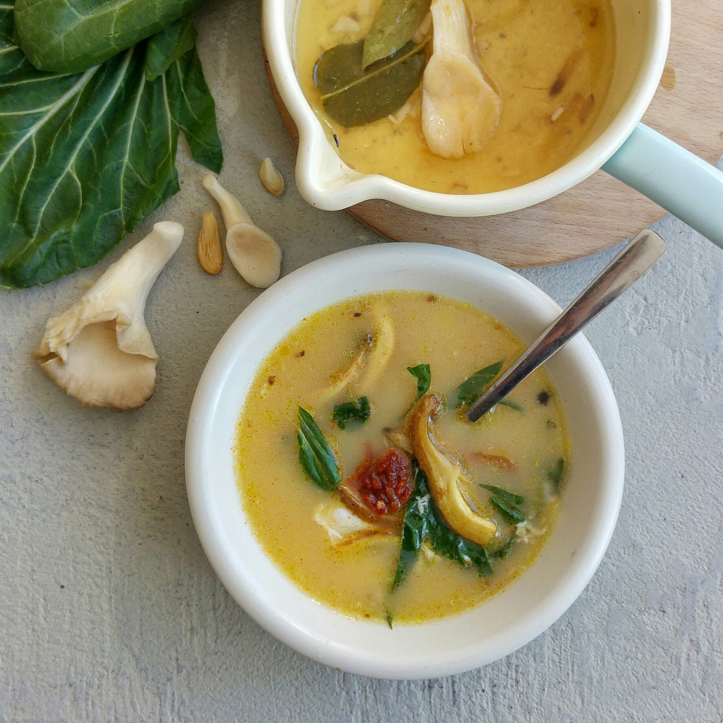 Sluit je dag lekker fusion af met deze exotische soep op basis van oerhollandse kippenbouillon met paksoi uit Zwijndrecht en oesterzwammen uit Tropicana. Staat in een wip op tafel, is een feest voor het oog om te zien en een nóg groter feest om te eten. Dankzij de royale porties vullend op zichzelf, maar mensen met echt grote honger gooien er een handje rijst of noedels uit eigen keukenkastje bij om ‘m nóg vullender te maken.Enne: de kippenbouillon is ook nog eens goed tegen een beginnend verkoudheidje of griepje :-)